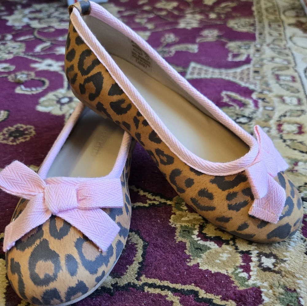 Elephantino Leopard Print Kids Shoes with Pink Bow, Size 11